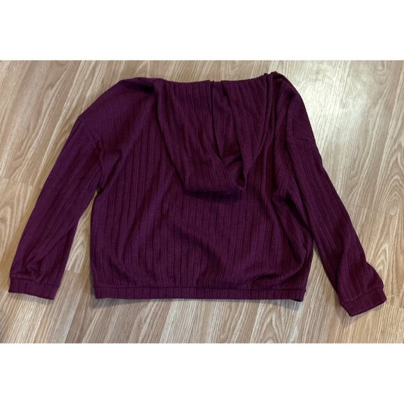 Cleo Cropped Hoodie Petites Burgundy Ribbed XL Polyester Spandex Kangaroo Pocket - Picture 6 of 6